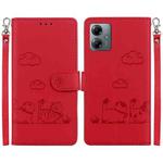 For Motorola Moto G14 Cute Cats RFID Leather Phone Case(Red)