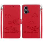 For Motorola Moto G34 5G Cute Cats RFID Leather Phone Case(Red)