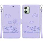 For Motorola Moto G54 Cute Cats RFID Leather Phone Case(Purple)