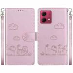 For Motorola Moto G84 Cute Cats RFID Leather Phone Case(Rose Gold)