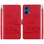 For Motorola Moto G85 Cute Cats RFID Leather Phone Case(Red)