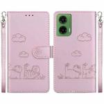 For Motorola Moto G35 Cute Cats RFID Leather Phone Case(Rose Gold)