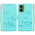 For Motorola Moto G35 Cute Cats RFID Leather Phone Case(Green)