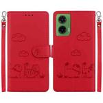 For Motorola Moto G35 Cute Cats RFID Leather Phone Case(Red)