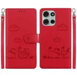 For Motorola Moto G75 5G Cute Cats RFID Leather Phone Case(Red)