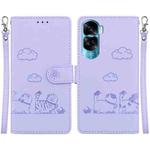 For Honor 90 Lite Cute Cats RFID Leather Phone Case(Purple)