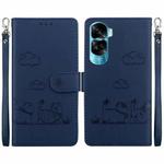 For Honor 90 Lite Cute Cats RFID Leather Phone Case(Blue)