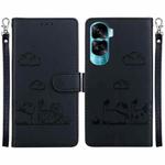 For Honor 90 Lite Cute Cats RFID Leather Phone Case(Black)