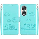 For Honor 90 Cute Cats RFID Leather Phone Case(Green)