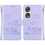 For Honor 90 Cute Cats RFID Leather Phone Case(Purple)