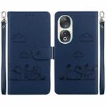 For Honor 90 Cute Cats RFID Leather Phone Case(Blue)