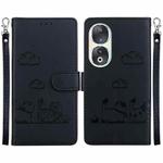 For Honor 90 Cute Cats RFID Leather Phone Case(Black)