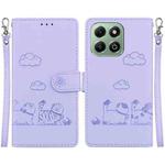 For Honor X6b Cute Cats RFID Leather Phone Case(Purple)