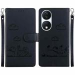 For Honor X7b / Play 50 Plus Cute Cats RFID Leather Phone Case(Black)