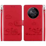 For Honor X9b / Magic6 Lite Cute Cats RFID Leather Phone Case(Red)