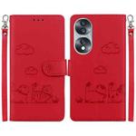 For Honor 70 Cute Cats RFID Leather Phone Case(Red)