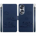 For Honor 70 Cute Cats RFID Leather Phone Case(Blue)