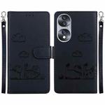 For Honor 70 Cute Cats RFID Leather Phone Case(Black)