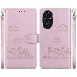 For Honor 200 5G Cute Cats RFID Leather Phone Case(Rose Gold)