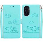 For Honor 200 5G Cute Cats RFID Leather Phone Case(Green)