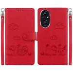 For Honor 200 5G Cute Cats RFID Leather Phone Case(Red)