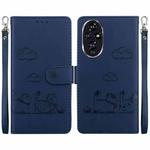 For Honor 200 5G Cute Cats RFID Leather Phone Case(Blue)