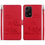 For Honor 200 Lite Global Cute Cats RFID Leather Phone Case(Red)