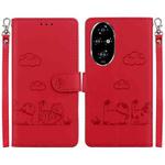 For Honor 200 Pro 5G Cute Cats RFID Leather Phone Case(Red)