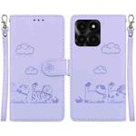 For Honor X6a Cute Cats RFID Leather Phone Case(Purple)