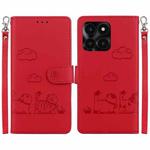 For Honor X6a Cute Cats RFID Leather Phone Case(Red)