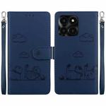 For Honor X6a Cute Cats RFID Leather Phone Case(Blue)