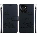 For Honor X6a Cute Cats RFID Leather Phone Case(Black)