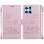 For Honor X8 5G Cute Cats RFID Leather Phone Case(Rose Gold)