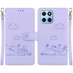 For Honor X8 5G Cute Cats RFID Leather Phone Case(Purple)