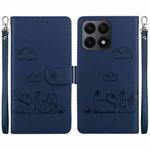 For Honor X8a Cute Cats RFID Leather Phone Case(Blue)