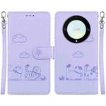 For Honor X9a Cute Cats RFID Leather Phone Case(Purple)