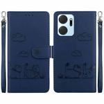 For Honor X7a Cute Cats RFID Leather Phone Case(Blue)