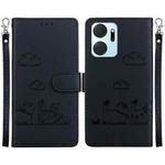 For Honor X7a Cute Cats RFID Leather Phone Case(Black)