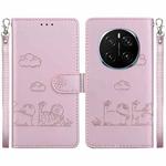 For Honor Magic7 Pro Cute Cats RFID Leather Phone Case(Rose Gold)