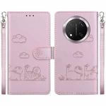 For Honor X9c Cute Cats RFID Leather Phone Case(Rose Gold)