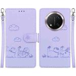 For Honor X9c Cute Cats RFID Leather Phone Case(Purple)