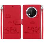 For Honor X9c Cute Cats RFID Leather Phone Case(Red)