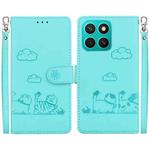 For Honor X8c 4G Cute Cats RFID Leather Phone Case(Green)