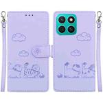 For Honor X8c 4G Cute Cats RFID Leather Phone Case(Purple)