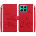 For Honor X8c 4G Cute Cats RFID Leather Phone Case(Red)