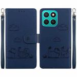 For Honor X8c 4G Cute Cats RFID Leather Phone Case(Blue)