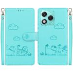 For Honor 400 Lite Cute Cats RFID Leather Phone Case(Green)