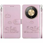 For Honor X70 5G Cute Cats RFID Leather Phone Case(Rose Gold)