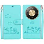 For Honor X70 5G Cute Cats RFID Leather Phone Case(Green)