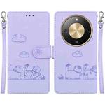 For Honor X70 5G Cute Cats RFID Leather Phone Case(Purple)